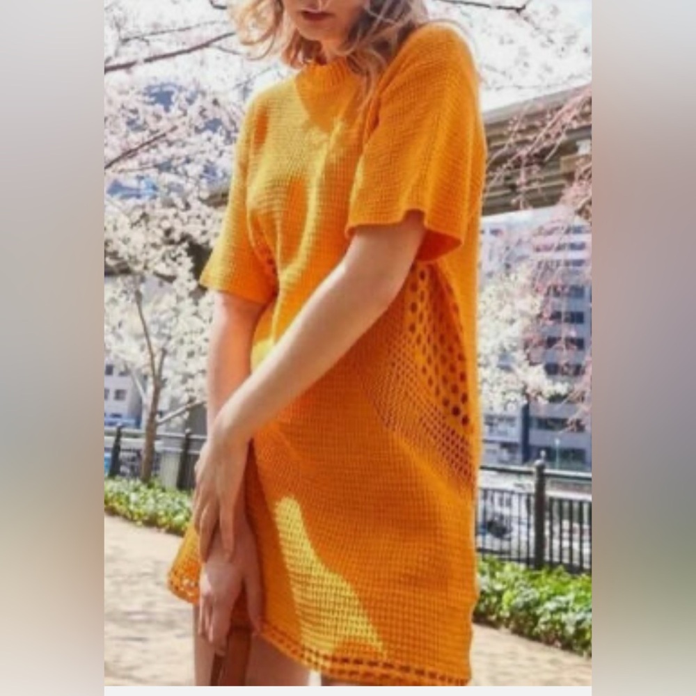 H&M Orange Crochet Cotton Knit Mini Dress Size Small New - Picture 2 of 10